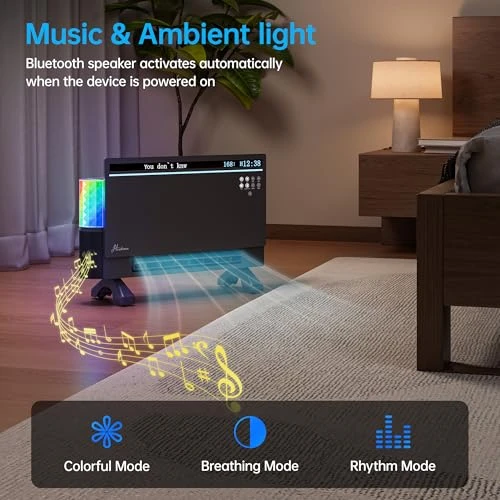 Smart Electric Panel Space Heater with Bluetooth Speaker, Lyric Display & RGB Lights — Portable Heating Solutions, Hawkrown