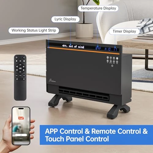 Smart Electric Panel Space Heater with Bluetooth Speaker, Lyric Display & RGB Lights — Portable Heating Solutions, Hawkrown