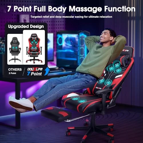 7-Point Massage Gaming Chair with Footrest and Recliner — Gaming Chairs, Douxlife