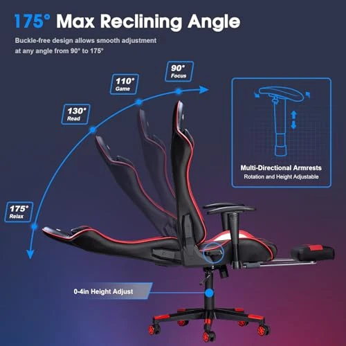 7-Point Massage Gaming Chair with Footrest and Recliner — Gaming Chairs, Douxlife
