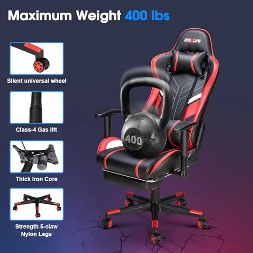 7-Point Massage Gaming Chair with Footrest and Recliner — Gaming Chairs, Douxlife