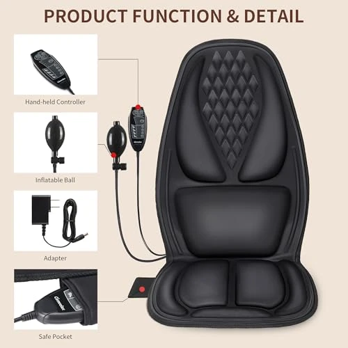 Back Massager with Heat, Massage Seat Cushion with 3D Lumbar Support, 8 Vibrating Motors Massager Chair Pad for Full... — Back Relief Solutions, Comrelax