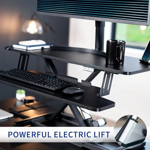 Electric Motor Desk Converter with Height Adjustable Riser and Wide Keyboard Tray — Mounts, VIVO