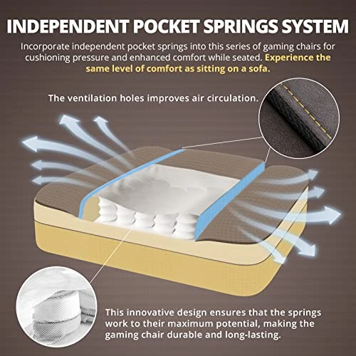 Gaming Chair with Footrest, Massage Lumbar Support, and Pocket Spring Cushion — Gaming Chairs, Dowinx