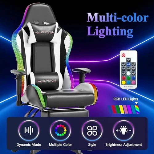 Massage Gaming Chair with Footrest and Lumbar Support — Desk Chairs, Mr IRONSTONE