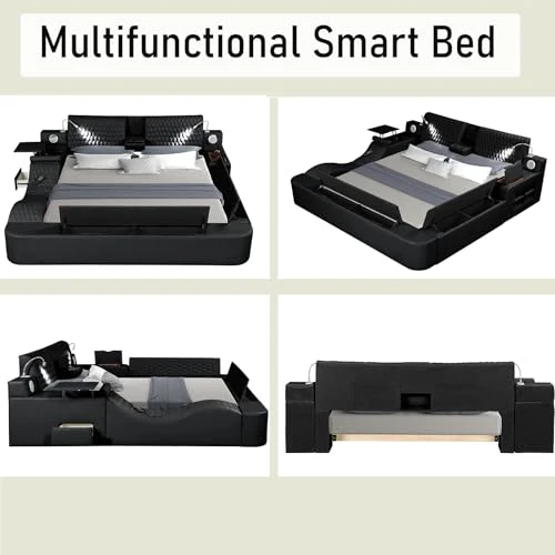 Multifunction Smart Bed Frame with Lights, Massage, and Storage — Beds & Tables, Dapedomal