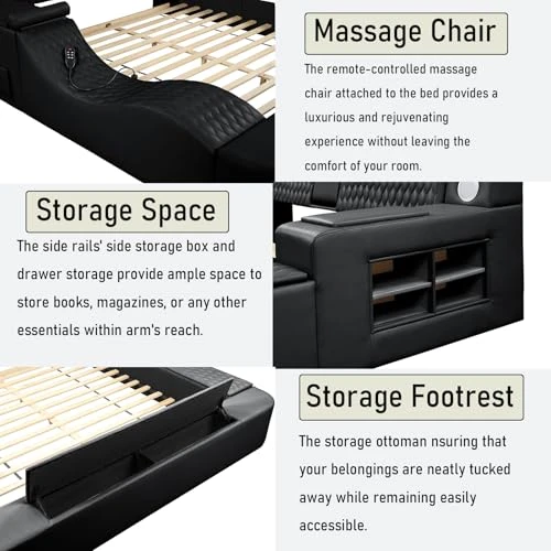 Multifunction Smart Bed Frame with Lights, Massage, and Storage — Beds & Tables, Dapedomal