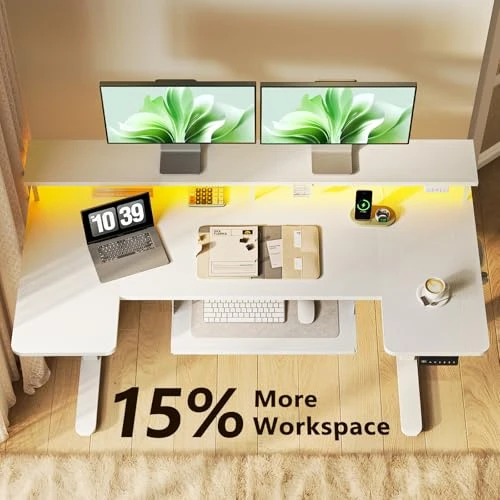 U Shaped Electric Standing Desk with Keyboard Tray — Monitor Stands, OffiGo