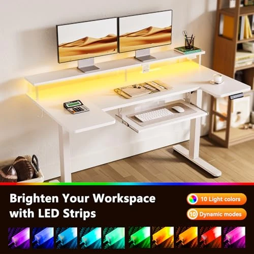 U Shaped Electric Standing Desk with Keyboard Tray — Monitor Stands, OffiGo