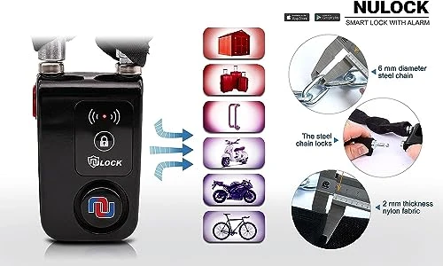 Keyless Bluetooth Bike/Motorcycle/Gate Lock with Alarm and Braided Steel Cable — Padlocks & Hasps, NUNET