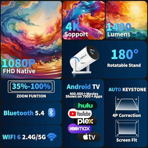 Mini Projector with Auto Keystone and 180° Rotation — Home Theater Projectors, coolid