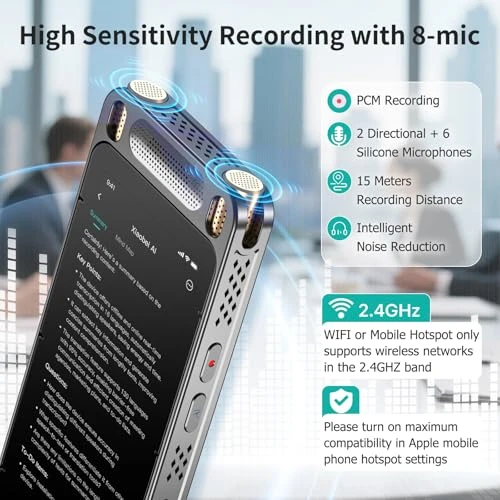 Voice Recorder with Playback, Transcription, Translation, and AI Assistant — Translator Device, Fivegren