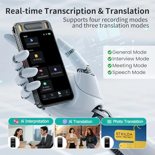 Voice Recorder with Playback, Transcription, Translation, and AI Assistant — Translator Device, Fivegren