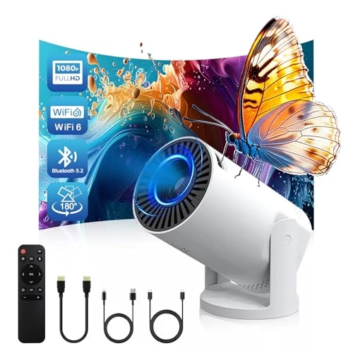 Wireless Mini Projector with WiFi 6 and Bluetooth, 4K 1080P Support, Portable, 180° Rotatable, 17"-130" Screen — Home Theater Projectors, Geylnxng