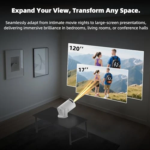 Wireless Mini Projector with WiFi 6 and Bluetooth, 4K 1080P Support, Portable, 180° Rotatable, 17"-130" Screen — Home Theater Projectors, Geylnxng