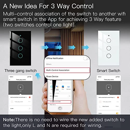 WiFi Wall Touch Smart Switch, 3 Gang — Ceiling Fan Wall Controls, MOES