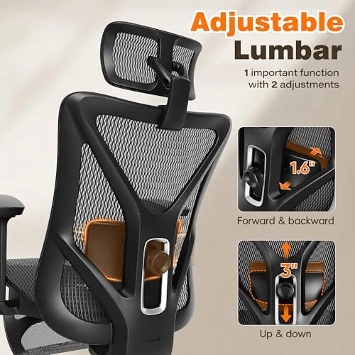 Ergonomic Office Chair with Footrest, Reclining Desk Chair with Adjustable Lumbar Support, 3D Armrest, Headrest & Large... — Desk Chairs, GABRYLLY