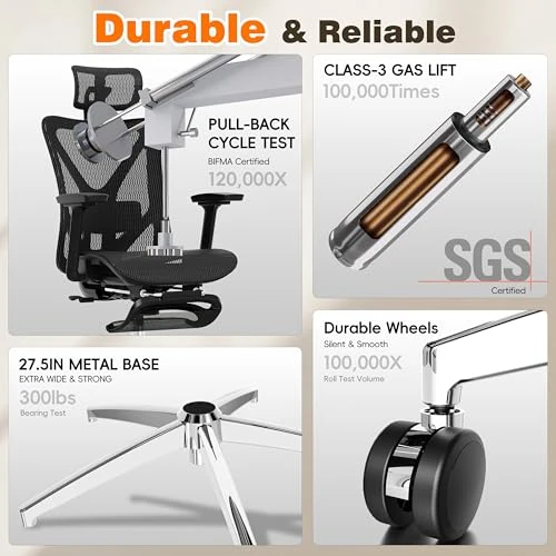 Ergonomic Office Chair with Footrest, Reclining Desk Chair with Adjustable Lumbar Support, 3D Armrest, Headrest & Large... — Desk Chairs, GABRYLLY