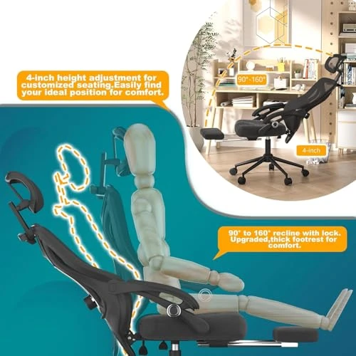 Ergonomic Office Chair with Footrest — Desk Chairs, CYKOV
