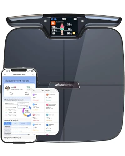 Smart Scale for Body Weight with BMI, Body Fat, Muscle Mass, Water Percentage — Body Composition Analysis, Witcaremed