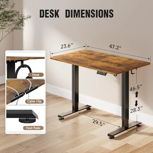 Adjustable Height Standing Desk with Wood Desktop — Mounts, Veken