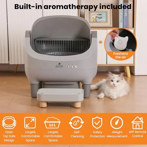 Automatic Self-Cleaning Litter Box with Raised Step, Open Top, and Smart App Control — Waste Bins, HALKYDY