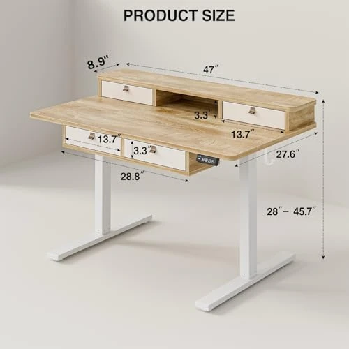 Electric Standing Desk with 4 Drawers and Storage Shelf — Office, Grandder