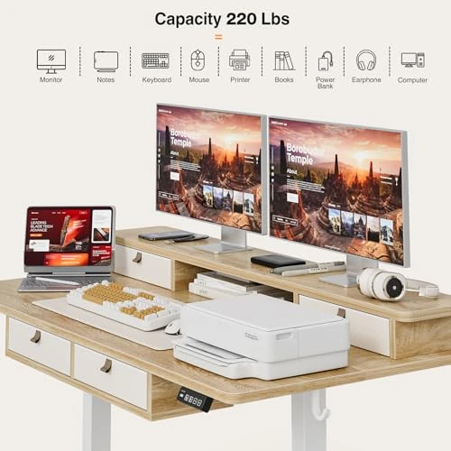 Electric Standing Desk with 4 Drawers and Storage Shelf — Office, Grandder