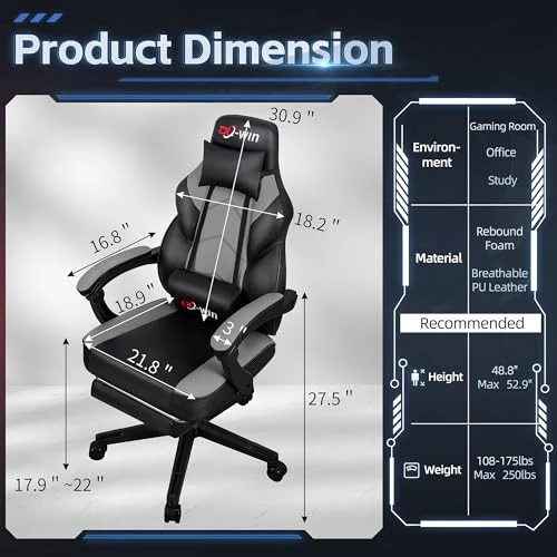 Gaming Chair with Footrest and High Back — Gaming Chairs, DL-win
