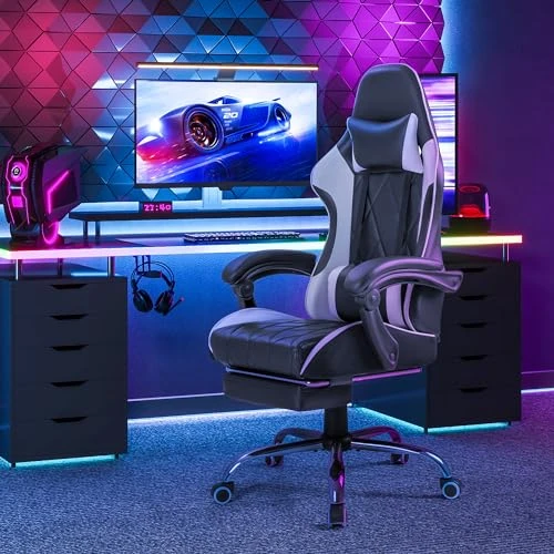 Gaming Chair with Footrest and Massage Lumbar Support — Gaming Chairs, Homall