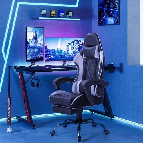 Gaming Chair with Footrest and Massage Lumbar Support — Gaming Chairs, Homall
