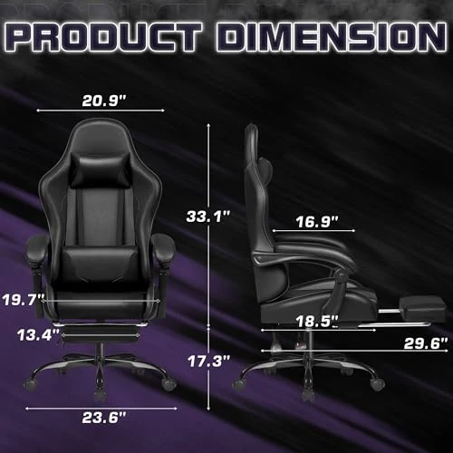 Gaming Chair with Footrest and Massage Lumbar Support — Gaming Chairs, Homall