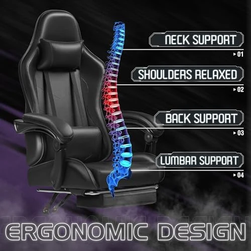 Gaming Chair with Footrest and Massage Lumbar Support — Gaming Chairs, Homall