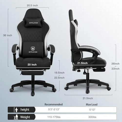 Gaming Chair with Pocket Spring Cushion, Linkage Armrests, and Footrest — Desk Chairs, GTPLAYER