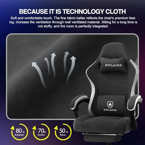 Gaming Chair with Pocket Spring Cushion, Linkage Armrests, and Footrest — Desk Chairs, GTPLAYER