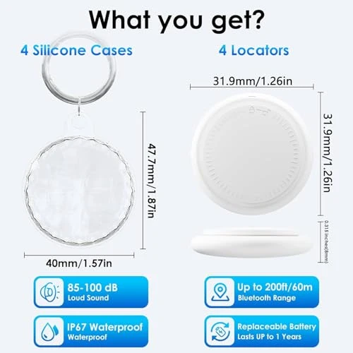 Bluetooth Tracker Tags 4 Pack with Waterproof Keyrings — Item Locators, LAOLASEED