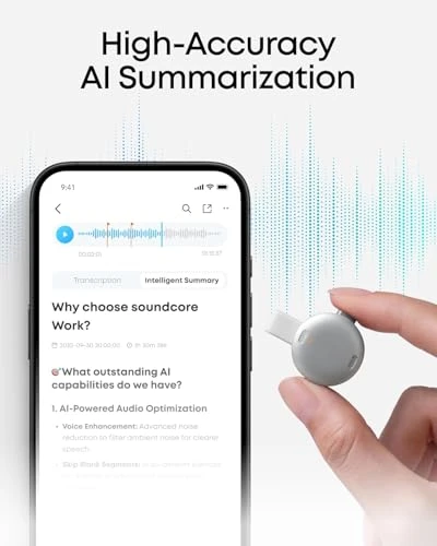 Portable AI Voice Recorder and Note Taker — Voice Recognition & Productivity Software, Soundcore
