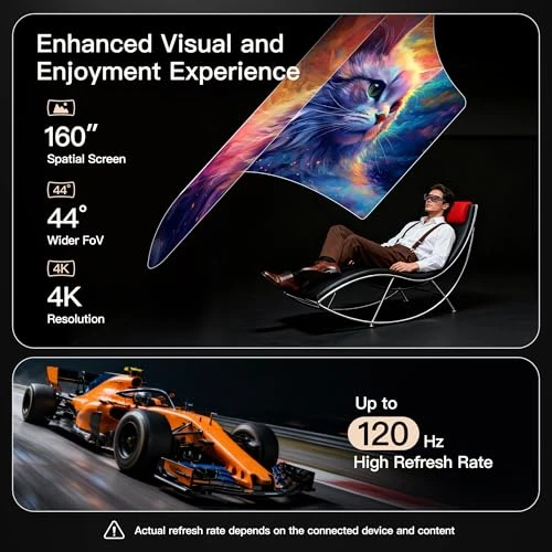 XR/AR Glasses with 160-inch Virtual Screen, 44° Field of View, 120Hz, 5000 Nits, 4K Display — Smart Glasses, THIИKAЯ