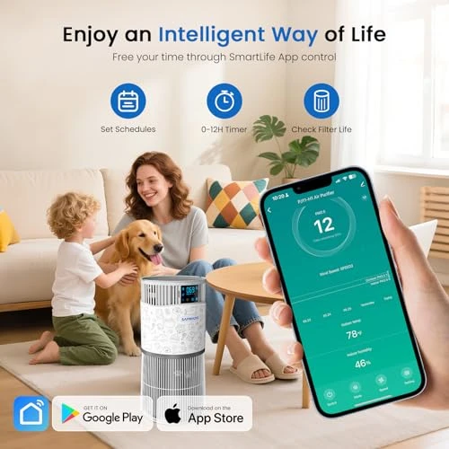 Air Purifier for Home Pets with Smart WiFi up to 4000 Square Feet, H13 HEPA for Floating Pet Hair, Dander & Pet Odor,... — Air Purifier, Samrado