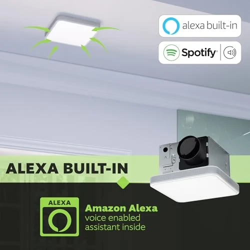 Smart Bathroom Fan with Alexa Voice Assistant, Color Changing LED Light, and Bluetooth Speakers — Ceiling Fans, Homewerks Worldwide