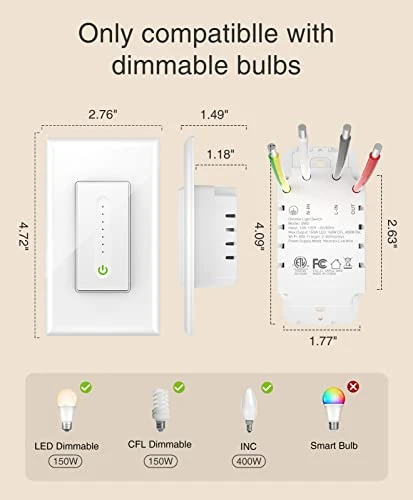 Smart Dimmer Switch — Ceiling Fan Wall Controls, GHome