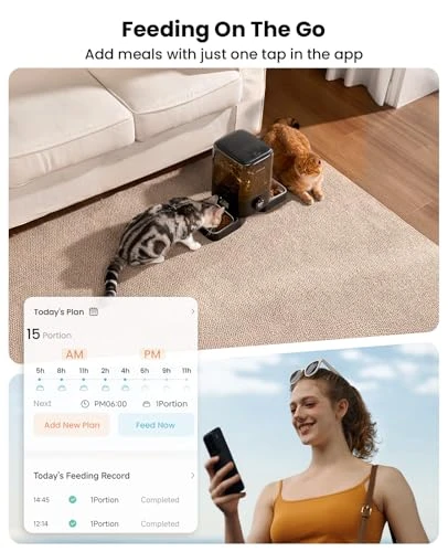 Cordless WiFi Automatic Cat Feeder for 2 Cats — Smart Pet Feeders, oneisall