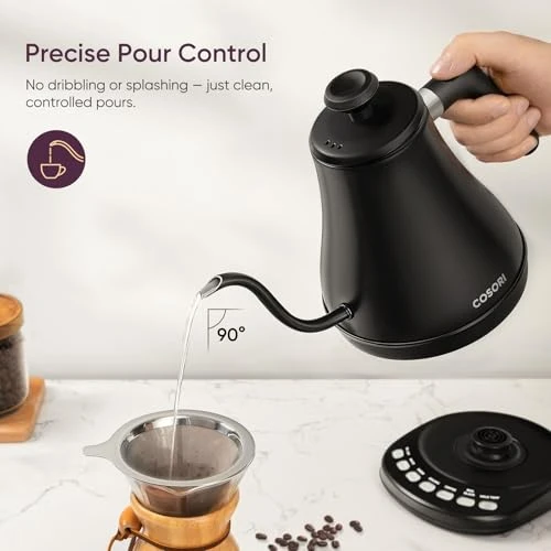 Electric Gooseneck Kettle with 5 Temperature Control Presets — Kettles & Tea Machines, Cosori