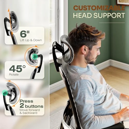 Ergonomic Office Chair with Headrest, Flip-Up Arms, Tilt Lock, and Wide Cushion — Desk Chairs, GABRYLLY