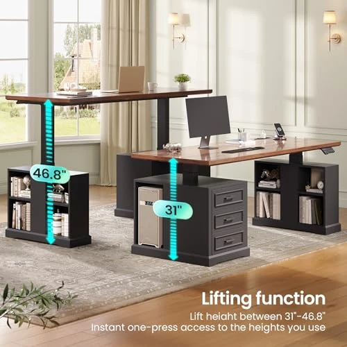 Farmhouse Electric Standing Desk with Drawers and Storage Shelves — Office, SEDETA