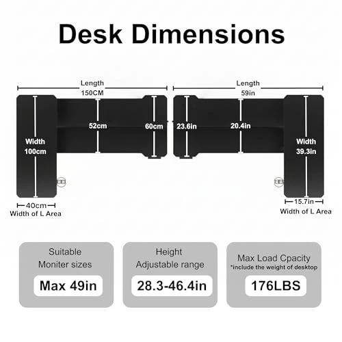 L Shaped Standing Desk Electric Adjustable Height, Corner Standing Desk, Electric Sit Stand Table with Reversible Splice... — Monitor Stands, Acrolix