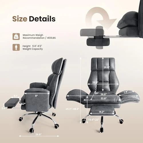 Office Chair with Flip Armrests and Foot Rest — Desk Chairs, HOMRELEXA