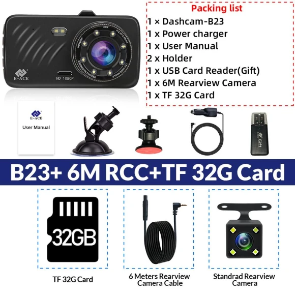 4-inch Touchscreen Dual Lens Car Dash Camera — Dashboard Cameras, E-ACE