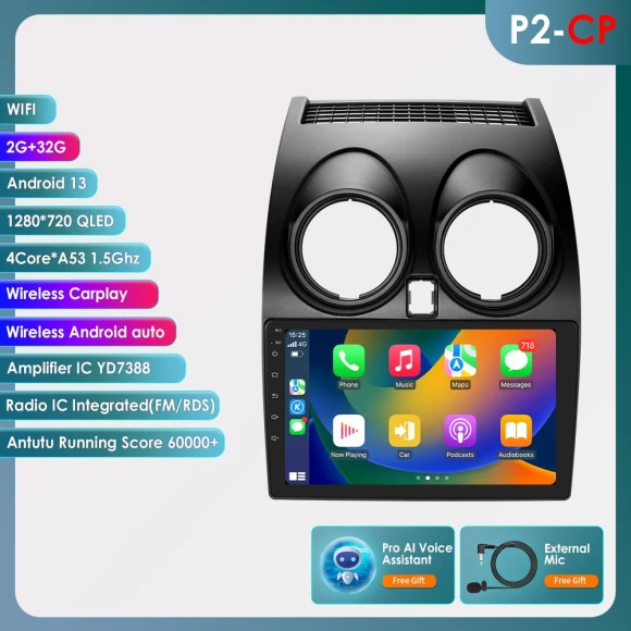 4G LTE Eight-Core 2 DIN 9-inch Smart Car Multimedia Player with GPS Navigation, DSP, CarPlay, and Android Auto — In-Dash, Hizpo