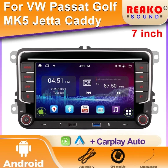 7 Inch 2 Din Car Radio with GPS, Android Auto, and CarPlay — In-Dash, Reakosound